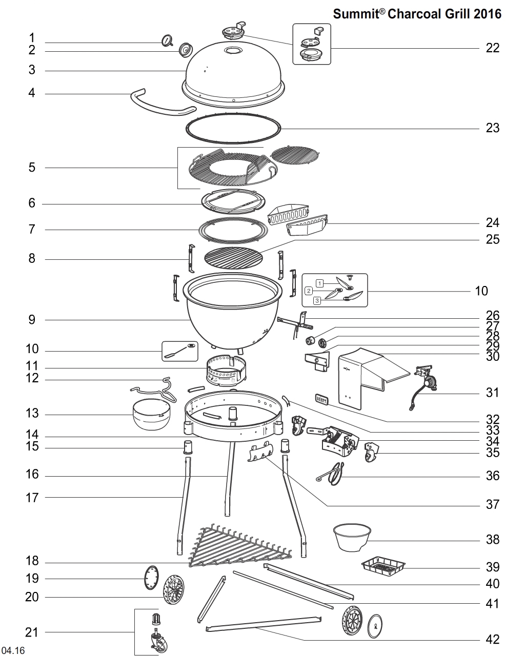 Weber 65826 Stang/handvat Summit Charcoal