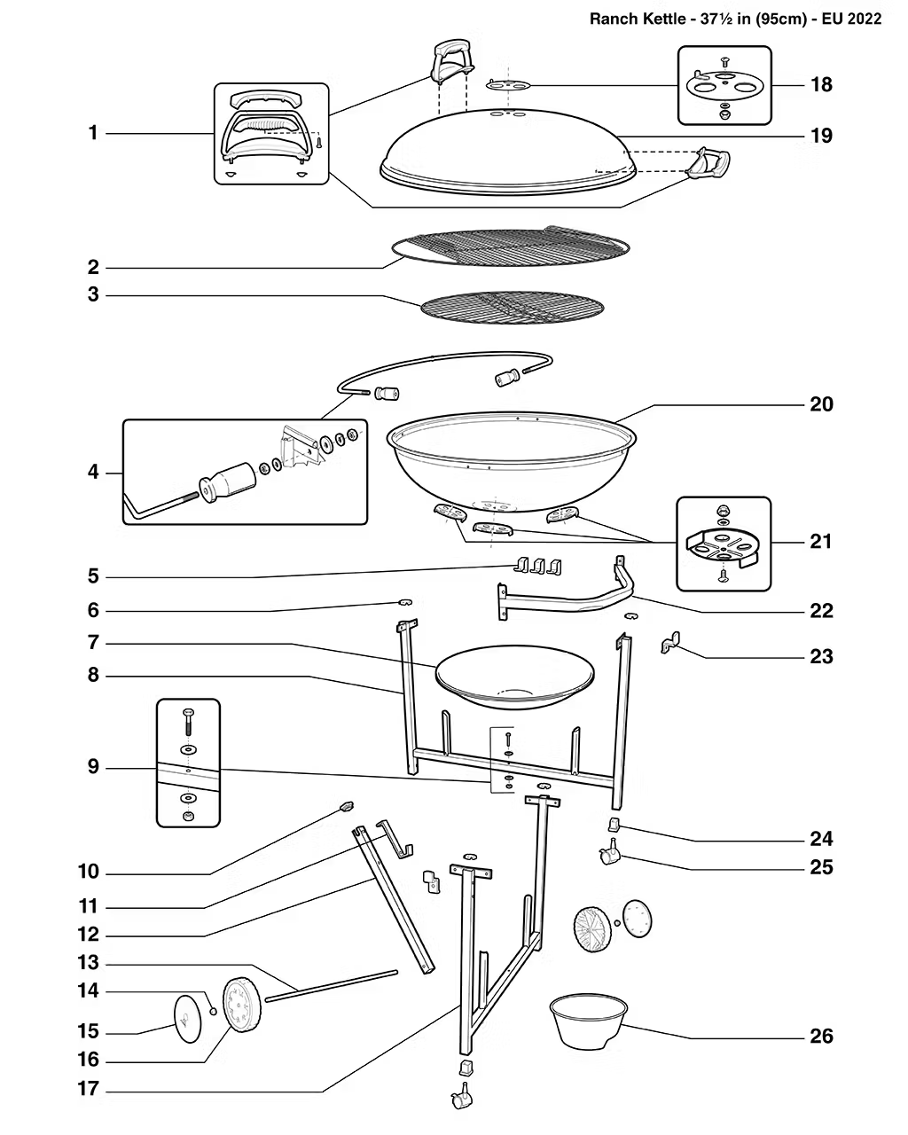Weber 64933 Handle kit w/shield (gray) Ranch Kettle '23